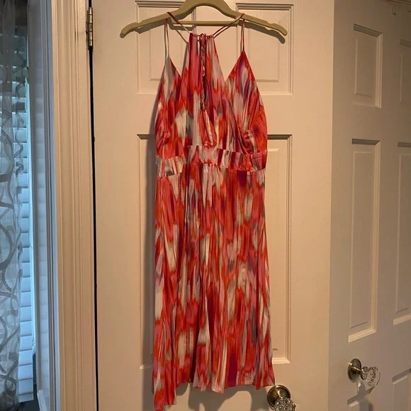 Athleta Ikat Print Georgia Dress S Pink Coral Purple White Built in Bra - Picture 2 of 4